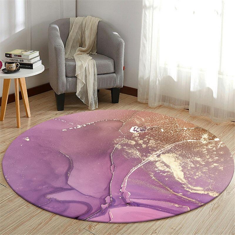 Round Area Rug Artistic Abstract Marble Geometric Landscape Print Carpet Soft Floor Mat For Living Room Bedroom Home Decor