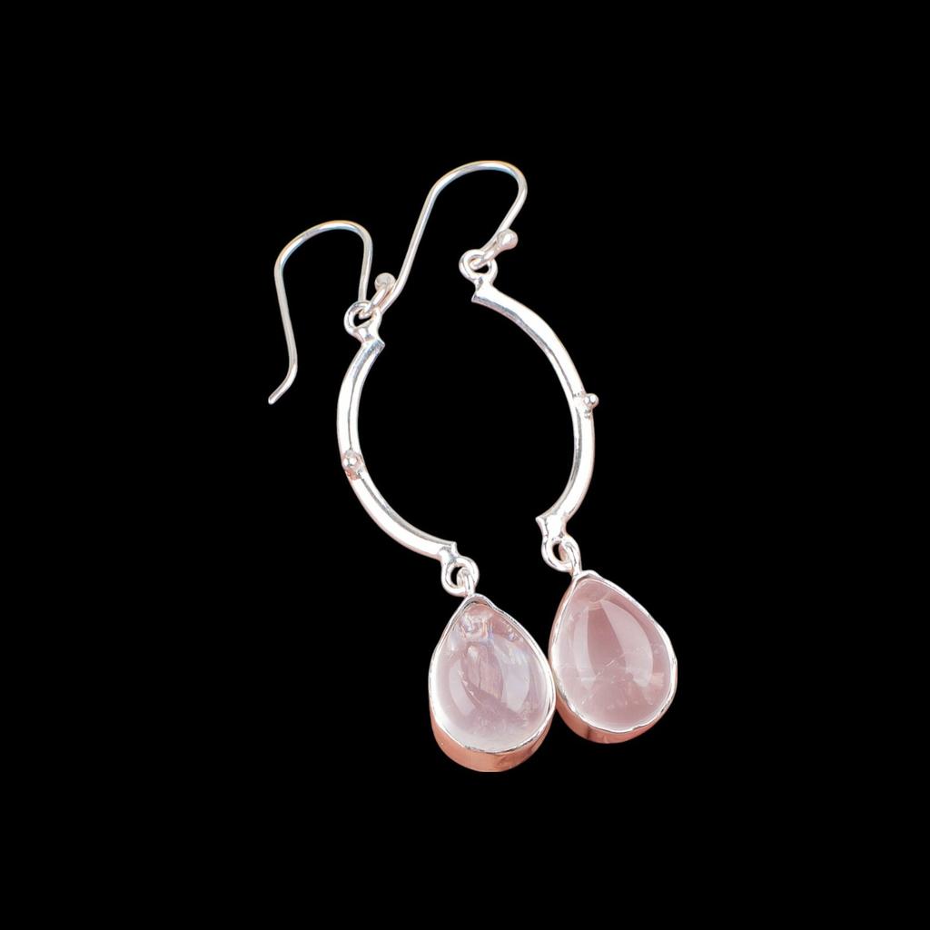 Natural Rose Quartz Gemstone 925 Sterling Silver Jewelry Handmade Earrings 2.60" EE-43-22