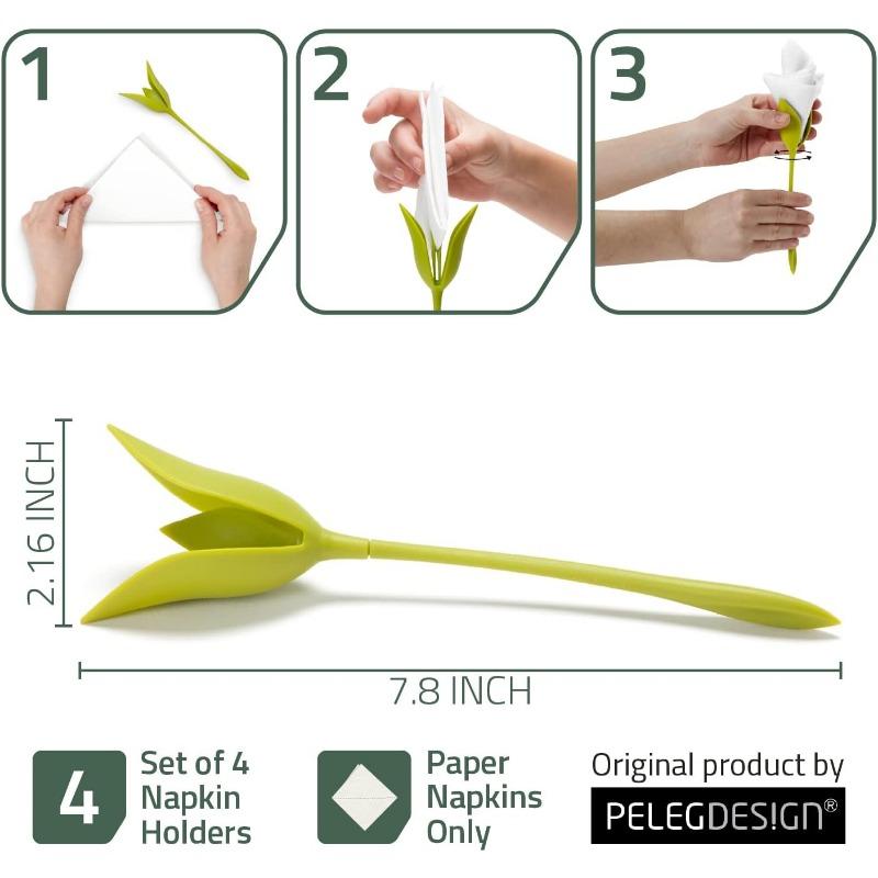 10/20/30pcs Tulip Napkin Flower Holder Long Stem Petal Design Multi Quantity For Wedding Western Dinner Table Party Decor