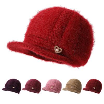 Warm Furry Hat for Middle Aged and Elderly Mothers Autumn and Winter Women's Versatile Fashion Old Lady Windproof Diamond Encrusted Hat