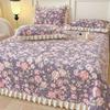 Thick Warm Milk Coral Fleece Bedding Set Floral Bedspread Quilt Cover Lace Trim Home