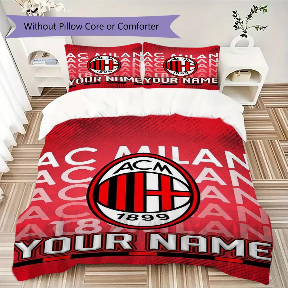 Gepersonaliseerde Naam Ac Milan Patroon Beddengoed Dekbed Set Dekbedhoes Kussensloop Huisdecoratie Verjaardagscadeau (1*dekbedovertrek+2*kussensloop zonder vulling)