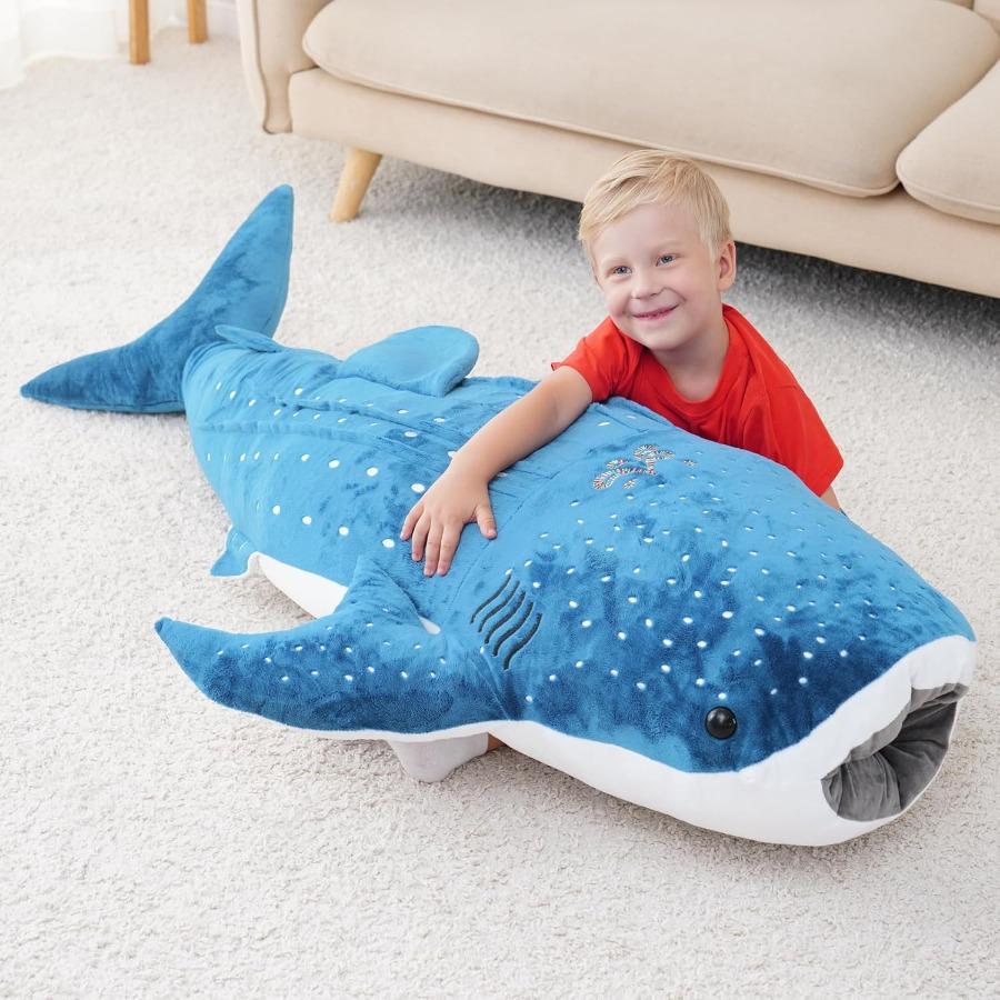 Peluche Gigante Squalo Balena Cuscino Giocattolo - Animale di Peluche Grande Realistico progettato per Arredamento Casa più Regalo Tessuto Morbido di Colore Blu Ideale progettato