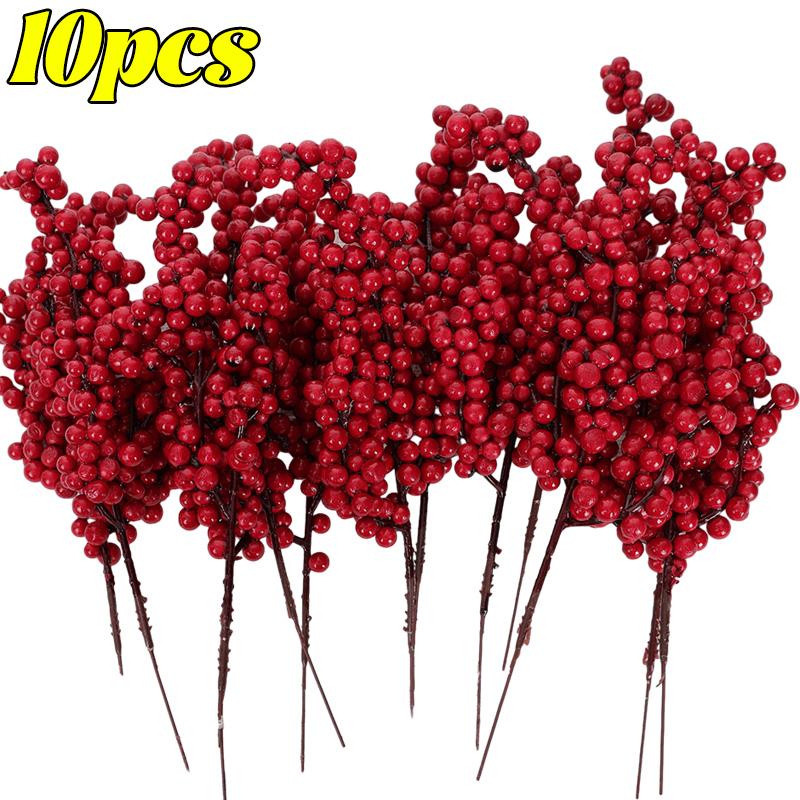Simulation Christmas Berries Branches Artificial Plant Red Holly Berry Stem Ornaments Xmas Tree DIY Wreath Flowers Party Decor