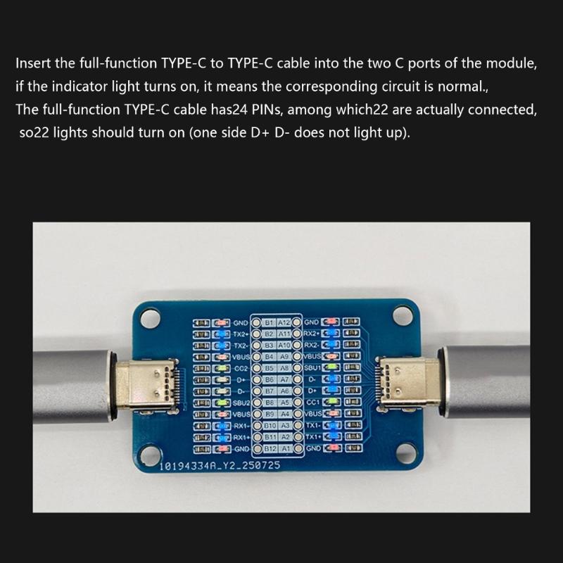 Double Head Type C Cable Tester Module Type C Breakouts Test Board Lightweight FR4 Fiberglass Board for Multiple Devices