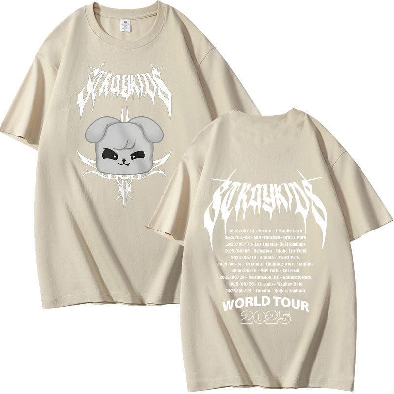 Stray Kids Dominated Peripheral Combination Peripheral Printing Summer Short Sleeve T-Shirt Cotton Loose S хаки