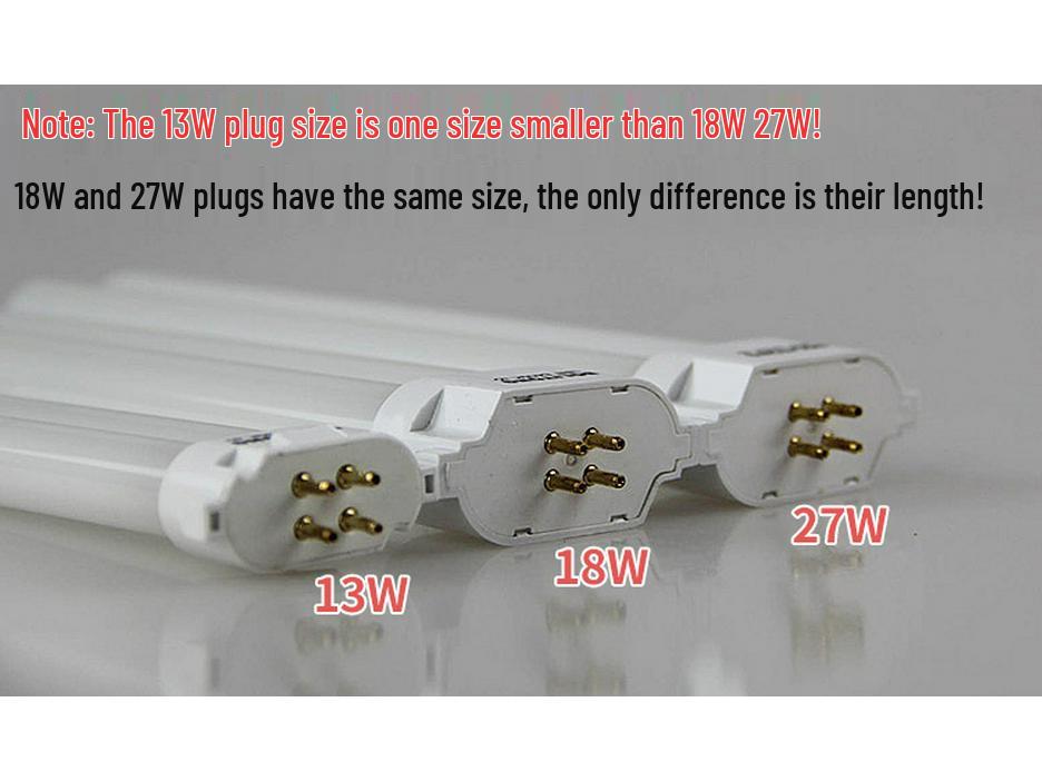 H-shaped Table Lamp Tube - Eye Protection 13W/18W/27W Square Four-Pin, Three-Color Energy-Saving Fluorescent Tube