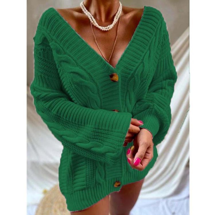 

Fashion Women Cardigan Sweater Coat Solid Button Front Long Sleeve Casual Knit Outerwear Autumn Winter Sweaters S зелёный