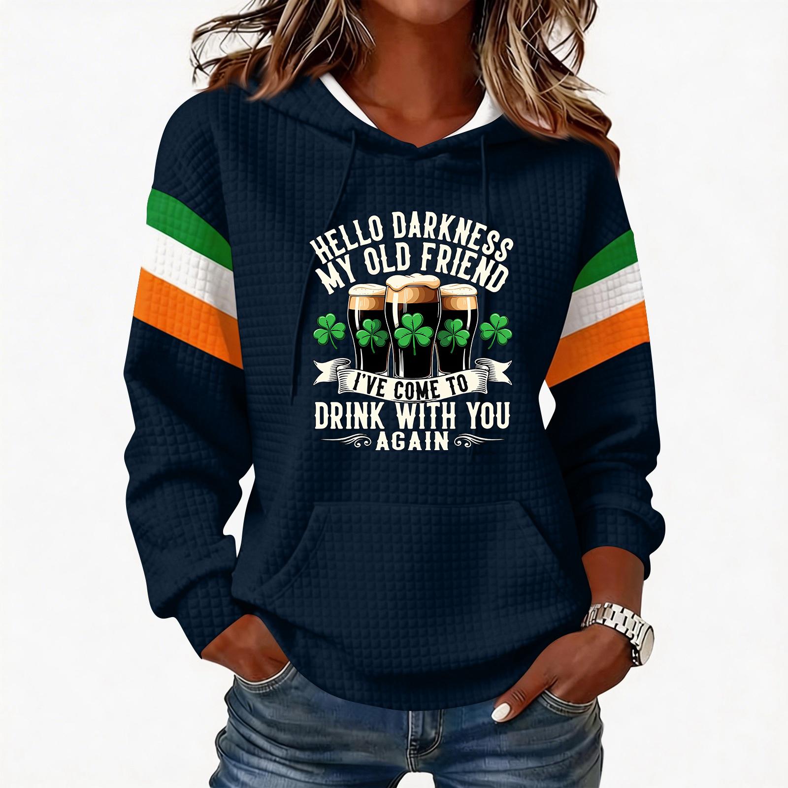 

Women s Fashion Lightweight Long-Sleeved Pullover Hoodie with Pockets and Print S