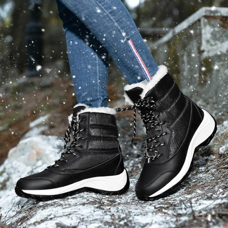 Fashion Women's Snow Boots Winter Plush Warm Cotton Booties Fashion Casual High Top Boots for Women Lace Up Platform Booties Botas Mujer