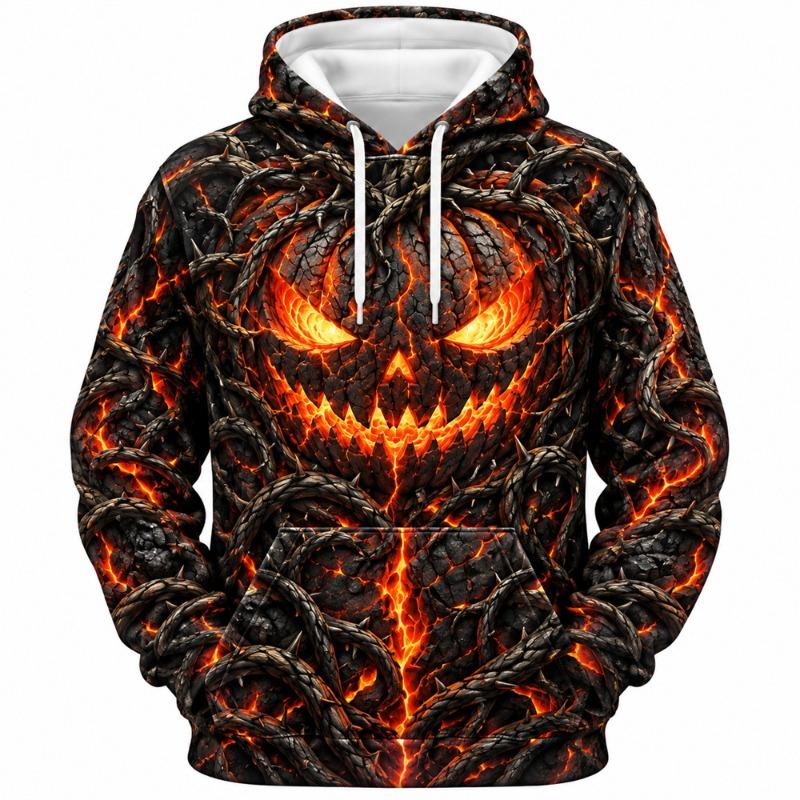 Halloween Horror Hoodie for Men Women Creepy Pumpkin Face 3D Printed Pullover Hoodie Scary Jack O Lantern Face Hooded Sweatshirt