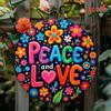 Iron Wall Art with Peace Love Floral Motif Hanging Decor for Home Office Gift
