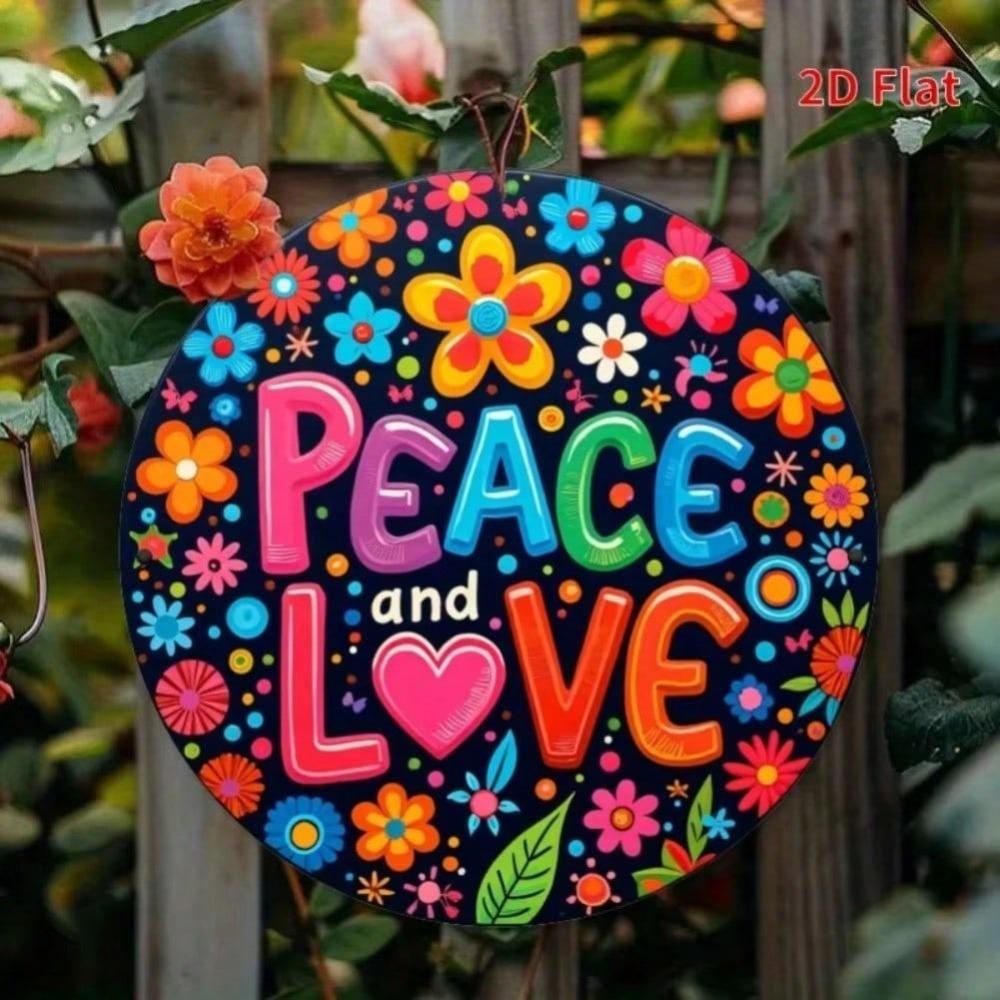 Iron Wall Art with Peace Love Floral Motif Hanging Decor for Home Office Gift