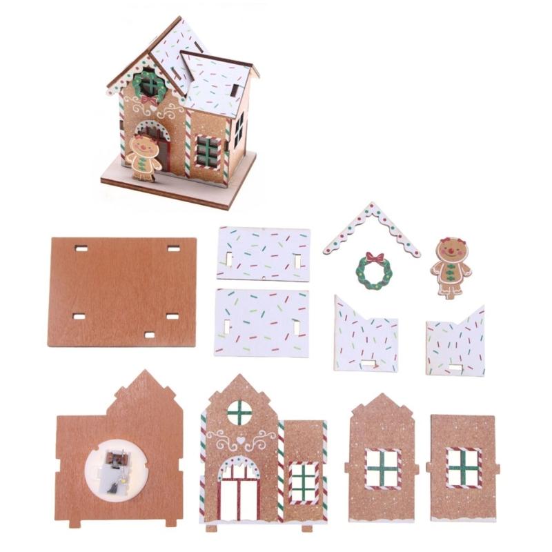Miniature Wood Doll House Christmas Doll House Assembly Kits with Accessories and Safe LED Lighting for Kids Creative Play