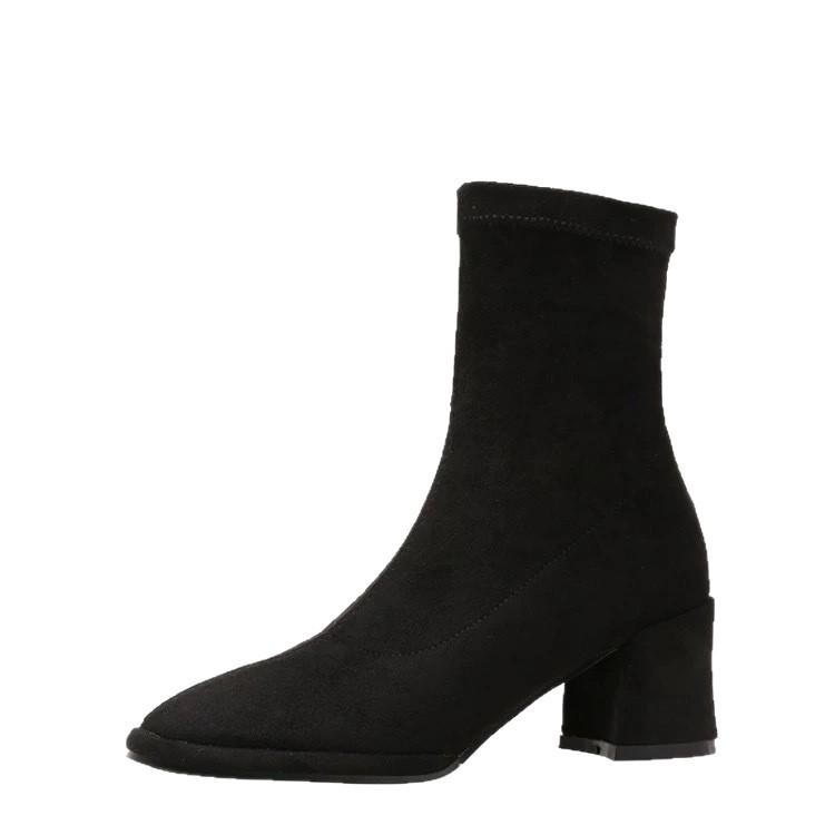 High-heeled Shoes with Fur-lined Short Boots - New Autumn-winter Style Thick-soled Boots for Women