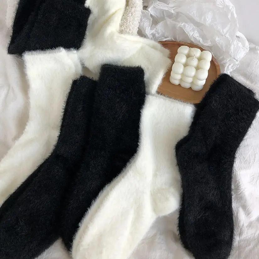 Mink Velvet Socks for Women and Men Autumn and Winter Thicken Thermal Coral Velvet Sleep Plush Floor Black White Socks Underwear