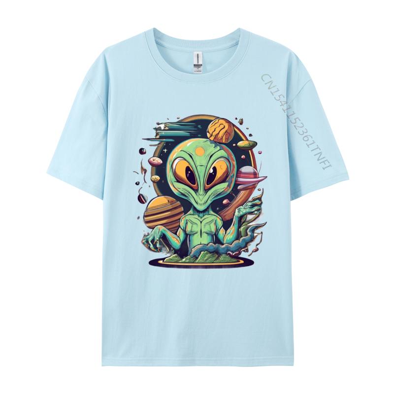 Alien Tshirt Anime Printed Tshirt Funny UFO Alien Space Men Tshirt Green And White Graphic T Shirt
