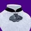 Y2K subculture, gothic style retro black moth, velvet necklace collar, Halloween necklace.