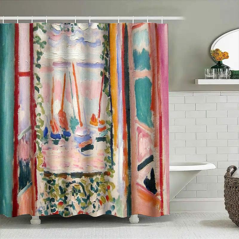 Bohemian Duschvorhang-Set Abstraktes Kunstmuster Wasserdichtes Gewebe Badezimmerdekoration Vintage Blumiger Hintergrund Moderner Bauernhaus-Stil