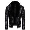 Men's Motorcycle Leather Jacket Punk Detachable Fur Collar Detachable Faux Leather Motocycle Jackets Coats Casual PU Jacket