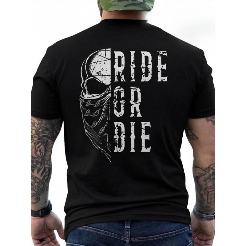 Taglie Europee T-shirt da Uomo Ride Or Die Stampa Posteriore Moto - T-shirt Nera con Fantasia Moto - Abbigliamento Casual Comodo e Traspirante
