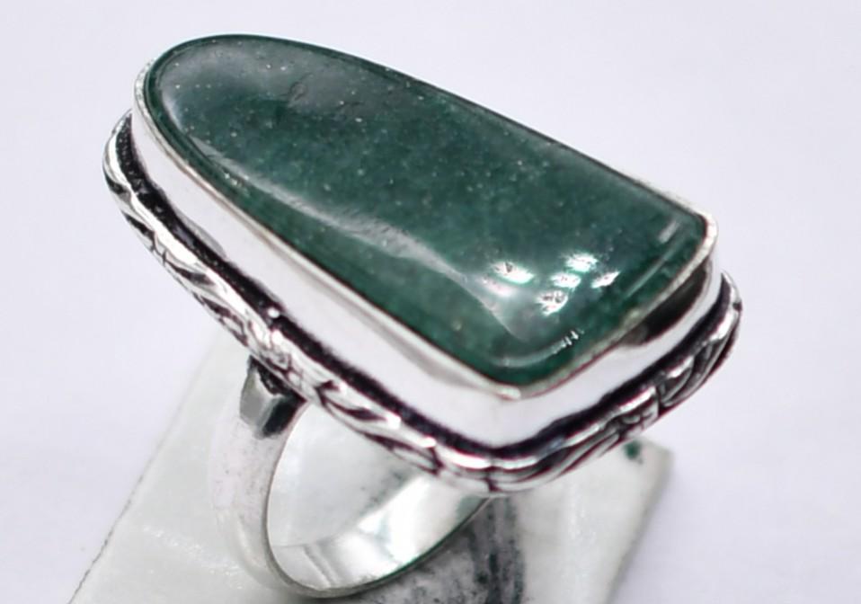 Green Agate Natural Gemstone Antique Silver Ring US Size-6.5 R 5108