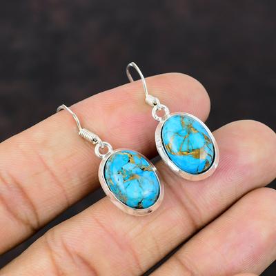 Σκουλαρίκι Χάλκινο Μπλε Τυρκουάζ Σκουλαρίκι Ασημένιο 925 Χειροποίητο κόσμημα Υψηλής Ποιότητας Σκουλαρίκι από πολύτιμους λίθους Δώρο για τη σύζυγο Θεραπευτικά πέτρινα κοσμήματα