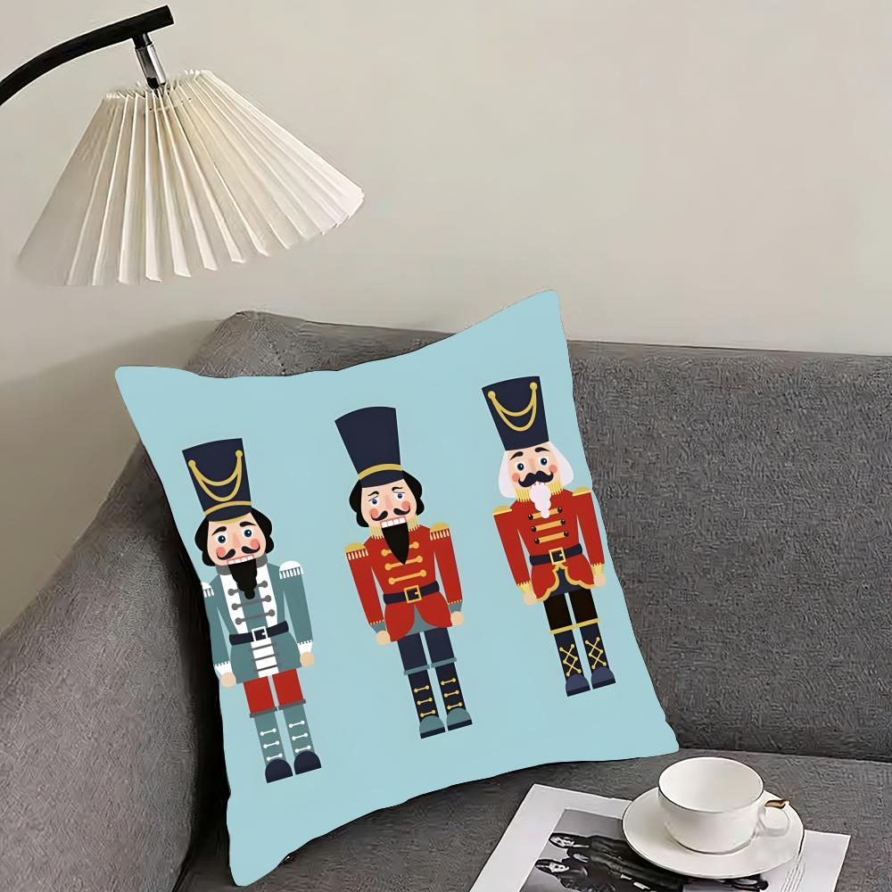 Nutcracker Soldier Christmas Cushion Cover Pillowcase Ultra Soft Skin Friendly Fabric Cloud Like Comfort  Concealed Zipper