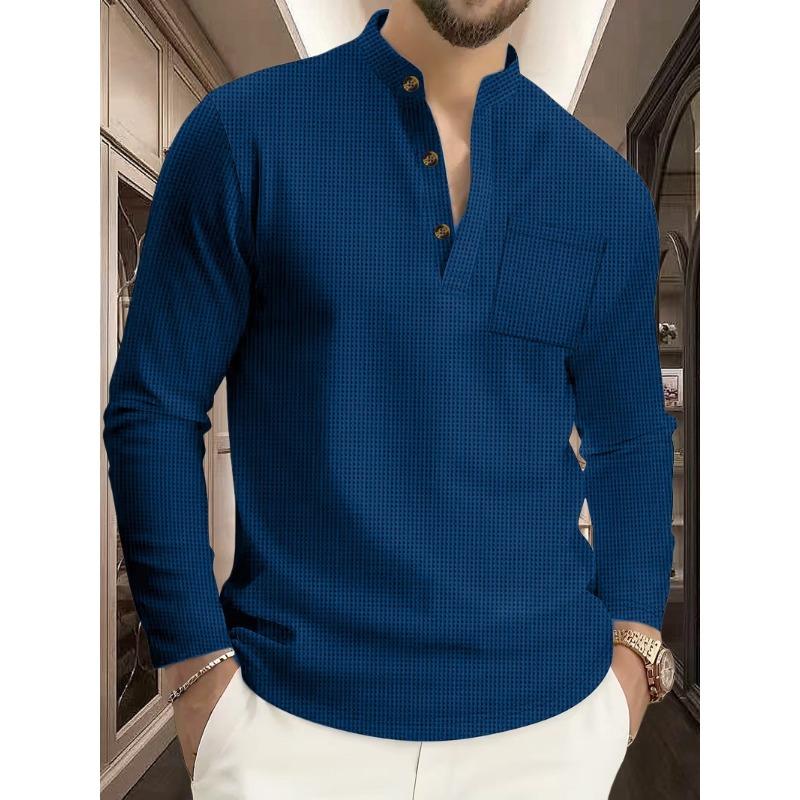 

Men s White Dot Print Stand Collar Pocket Autumn Casual Shirt XXXL темно-синього кольору