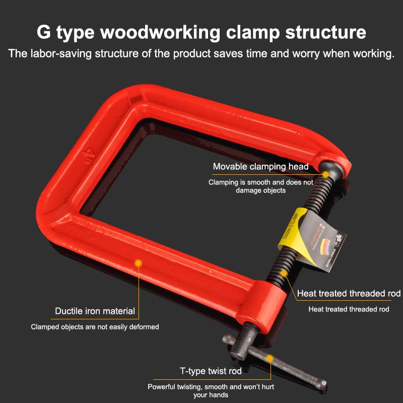 Heavy Duty Thickened G Clamp Deep Throat Stable Clamping Force for Metal Welding Wood Gluing Holding Processing Jobs