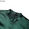 ZANZEA Women Casual Stand Collar Loose Long Sleeve Satin Dress