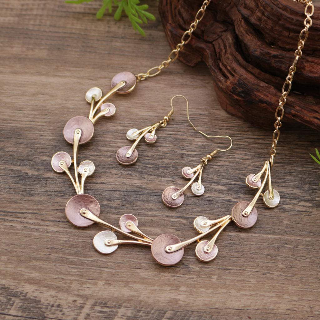 New Enamel Flower Earrings Necklace Set, Ladies Versatile Round Petal Earrings Necklace
