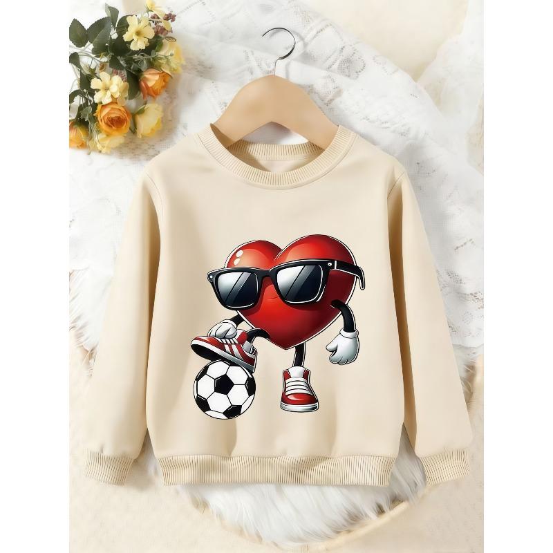 Unisex Kids Crewneck Sweatshirt, Cool Heart Sunglasses Soccer Cartoon Print Pullover, Boys Girls Sports Sweatshirt For Kids Over 4 Years Old