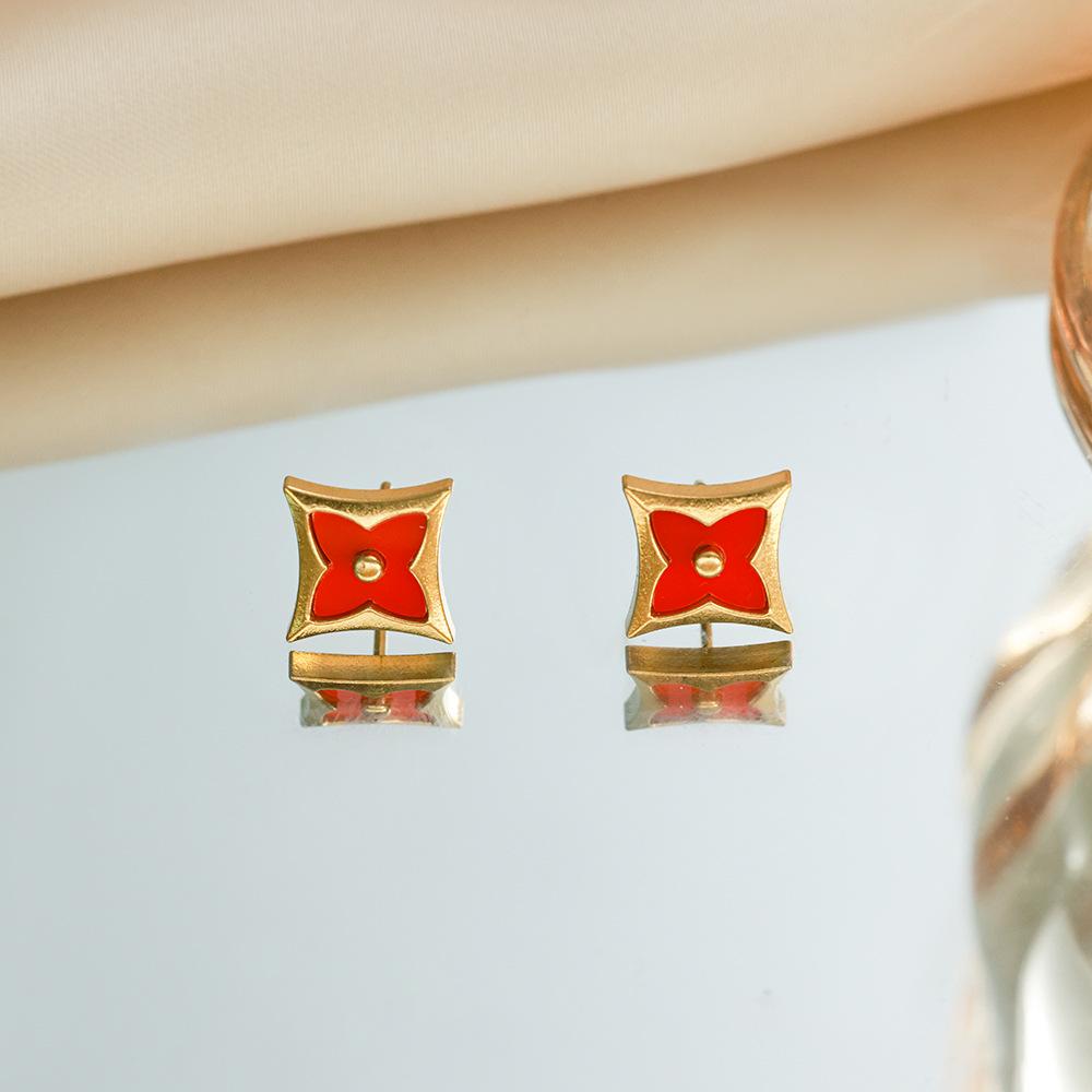 

Серьги из нержавеющей стали в виде четырехлистного клевера, простые серьги, женская легкая роскошь, простые серьги из 18-каратного золота