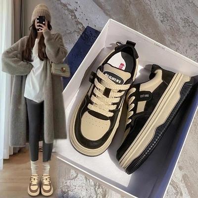 Thick Baseplate Shoes Women's Spring and Autumn New Versatile Casual Sports Shoes Hong Kong Style Retro Women's Shoes