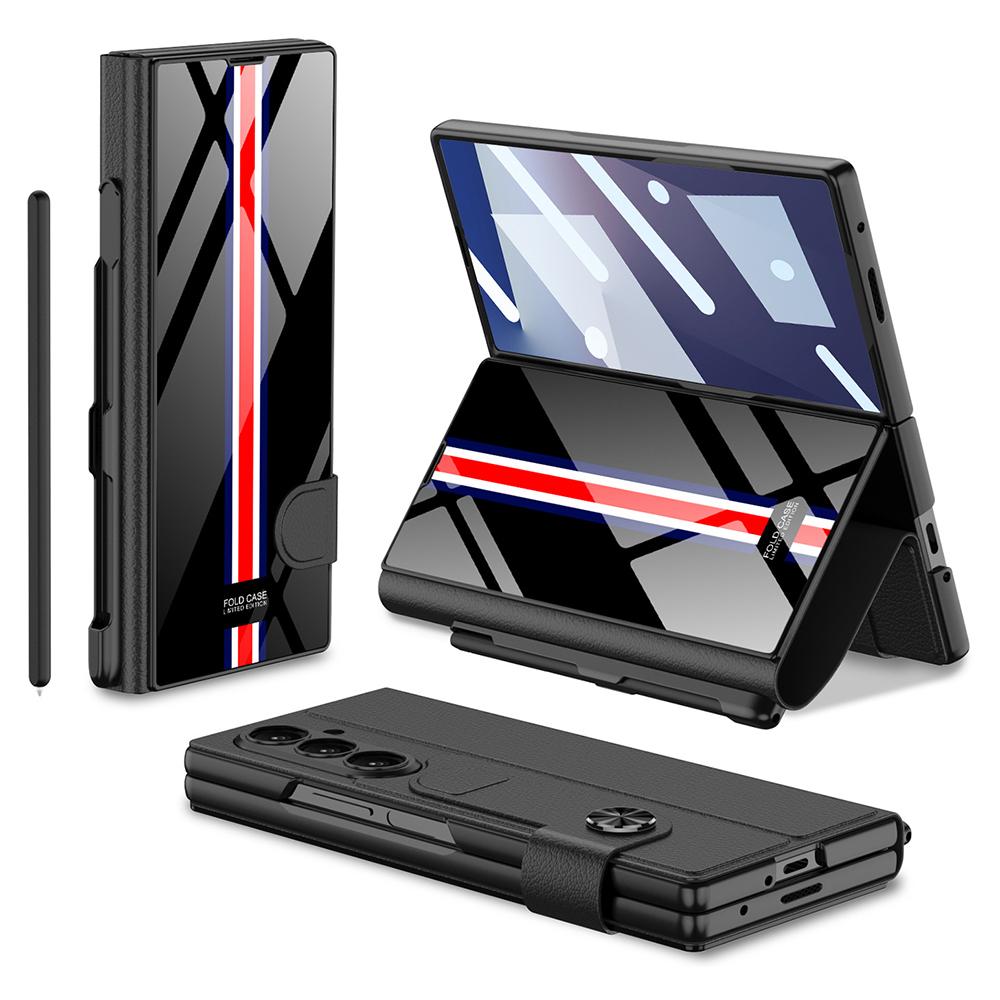 GKK For Samsung Galaxy Z Fold7 5G Case with Pencil Slot Hard PC+PU+Tempered Glass Phone Cover