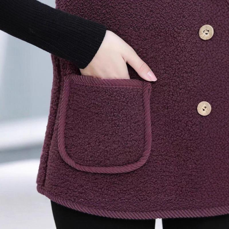 Lamb wool integrated vest velvet thickened warm lady middle-aged mother autumn and winter versatile coat vest