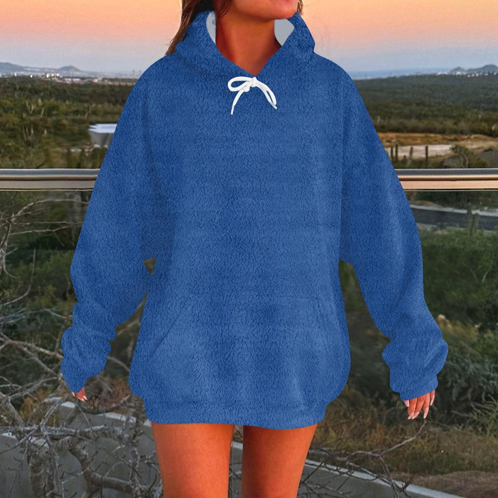 Women s Fashion Casual Long Sleeve Pullover Hooded Color Sweatshirt XL