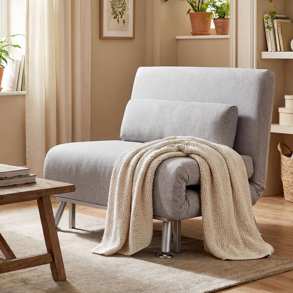 Adjustable Back Futon Sofa Chair - Grey