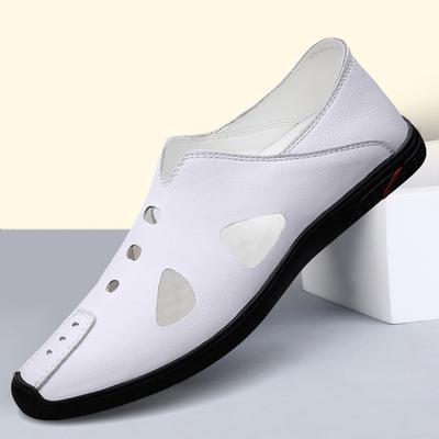 Mens Casual Luxury Sandals Men Genuine Leather Classic Boat Shoes Loafers Shoes Hollow Out Breathable Summer Slides Top Quality