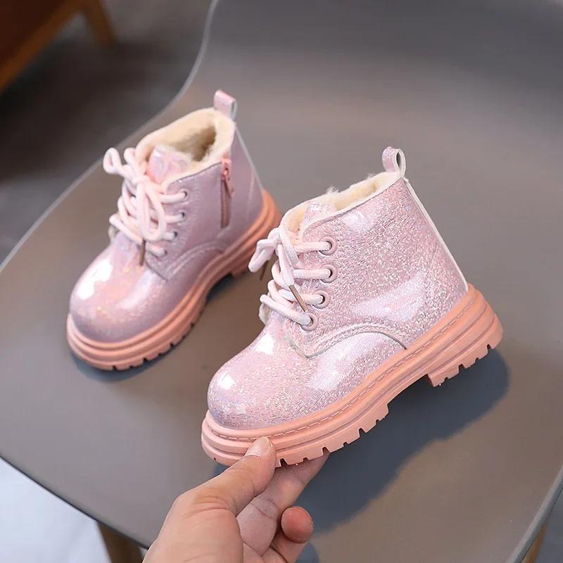 Winter Boots for Girls Multi-color Snow Boots Anti-skid Children Shoes Girl Thickened Warm Plush Waterproof Bling Boots I06129