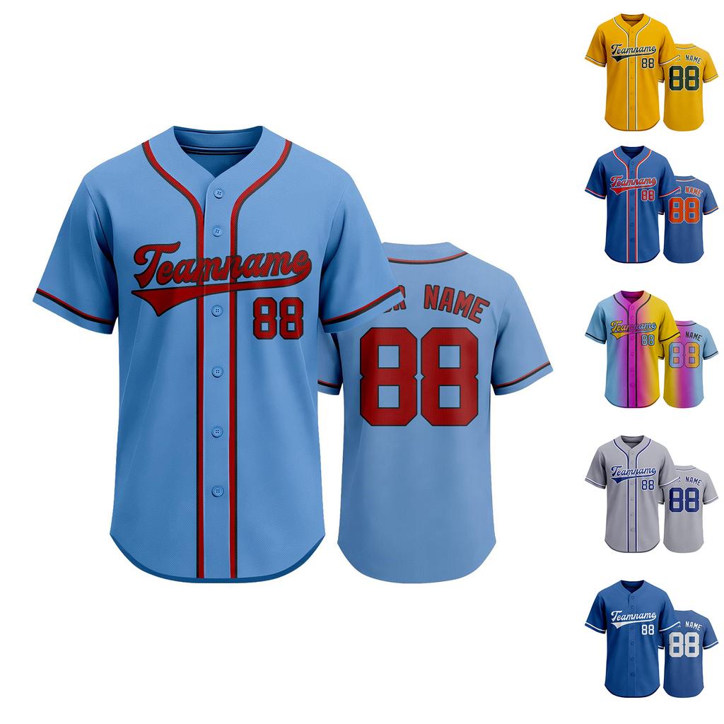 Anpassbares Baseballtrikot für Herren und Damen Button-Down Kurzarm Sporthemd Teamname Nummer Aufgedruckt Sportbekleidung
