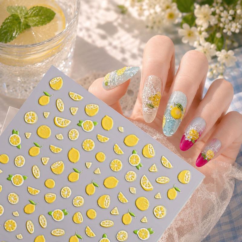 Summer Lemon 3D Relief Nail Stickers Self Adhesive Waterproof DIY Manicure Decals for Kids Women Nail Art Gift