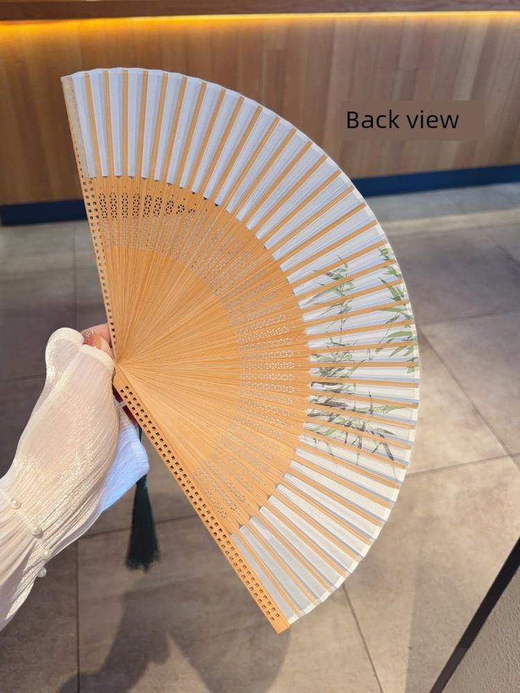Traditional Chinese Folding Fan with Hanfu and Qipao Design, Classical Cooling Fan, Portable 6inch Fan Blades, New Chinese Style Bamboo Fan