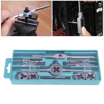 12pcs/set Multifunction NC Screw Tap & Die External Thread Cutting Tapping Hand Tool Kit