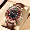 Fashion Leather Men Lucky Watch Rotating Dial Las Vegas Roulette Desktop Lucky Watch Men Waterproof Luminous Clock Watches
