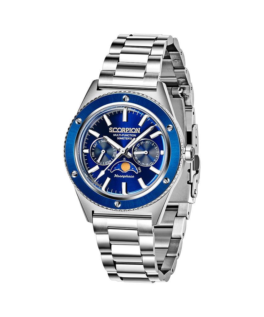 Seukolpion 40Mm Moonphase Men'S Metal Watch Sp3581M-Bu [Leather Band Included]
