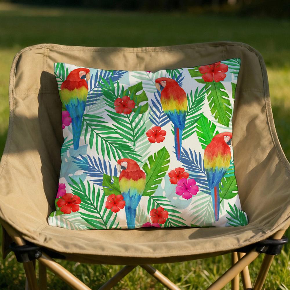 Tropical Parrots Palm Leaves Cushion Cover Soft Reversible Durable Pillow Cover MultiScene Use for Home Car Daily Comfort