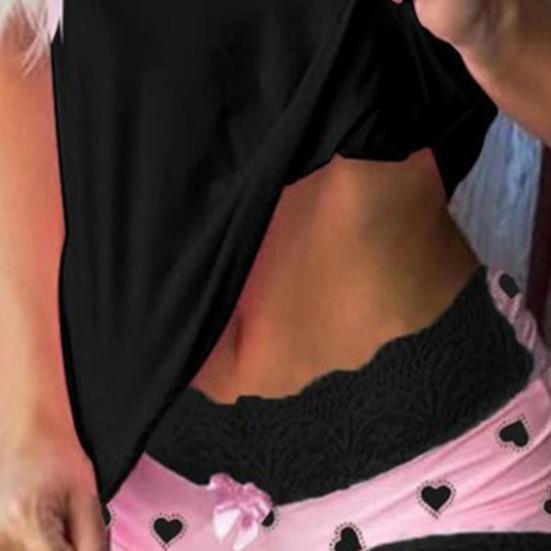 Sada pyžama Krajka Patchwork Bez rukávů Top Léto Ženy Košilka Šortky Bowknot Oblečení na doma