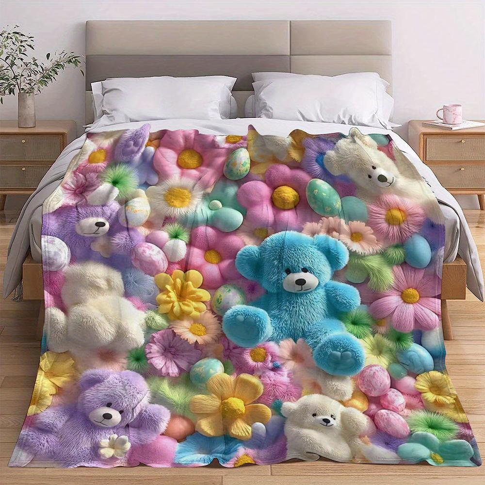 Colorful Teddy Bear Fluffy Blanket , Warm and Comfortable Throw Blanket Sofa Bed Sofa Camping Trip, the Best Gift.